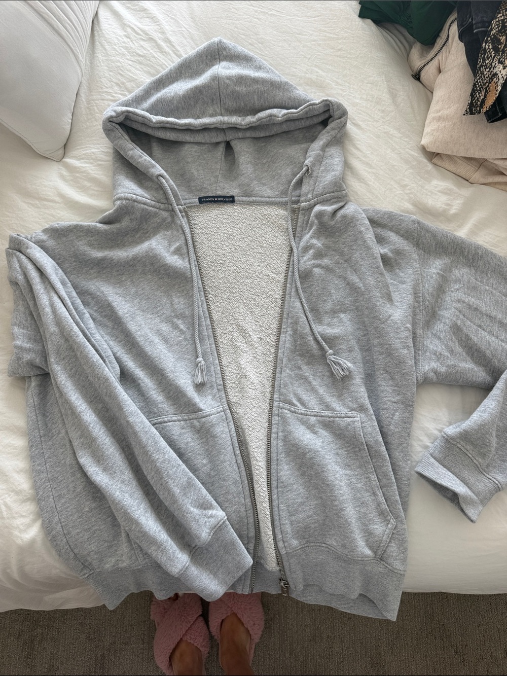 Brandy Melville Light Gray Zip-Up Sherpa Lined Hoodie